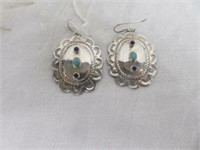 STERLING SILVER EARRINGS WITH TURQUOISE AND ONYX