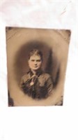 HAND TINTED TIN TYPE PHOTO LADY WITH BROOCH