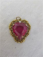 14KT GOLD LARGE RED HEART PENDANT 1" 4.1 GRAMS