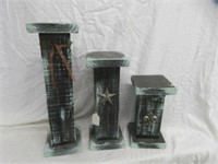 3PC WOODEN CANDLE PEDESTALS 18"TALLEST