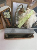 LARGE SELECTION OF WOOD SIGNS, LAMP, BASKET