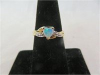 14KT GOLD OPAL AND DIAMOND BEAUTIFUL RING SZ 7.5