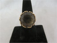 VINTAGE 10KT GOLD LARGE SMOKY QUARTZ RING SZ 7.5