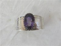 GREAT HEAVY STERLING SILVER AND PURPLE STONE