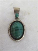 LARGE VINTAGE STERLING SILVER AND MALACHITE