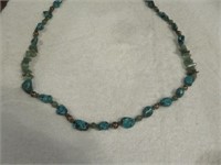 LONG BEAUTIFUL STERLING, TURQUOISE AND JADE