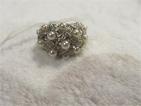 SPARKLING STERLING SILVER PEARL AND CZ RING