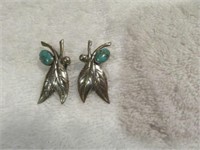 BEAUTIFUL STERLING SILVER AND TURQUOISE CLIP ON