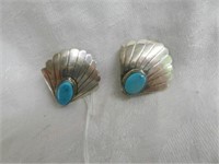 STERLING SILVER CLIP EARRINGS WITH TURQUOISE