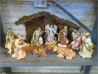 PORCELAIN NATIVITY SET WITH STABLE 12"T X 22"W