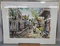 Signed Beth Israel Quarter Street Scene Watercolor