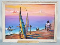 Signed Hawaiian Coastline Oil Painting