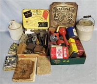 Large Country Lot Tins, Crocks, Bells & More