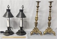 Pair of Brass Candlesticks & Candlestick Lamps