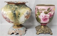 Pair of Antique Hand Painted Oil Lamp Bases