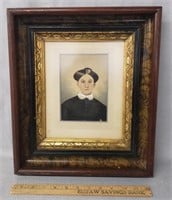 Antique Victorian Deep Frame w/ Painted Photograph