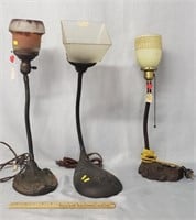Lot of 3 Antique Goose Neck Lamps