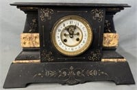 Antique Open Escapement Slate Mantle Clock