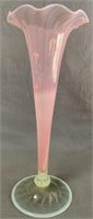 Pink Opalescent Green Base Art Glass Vase