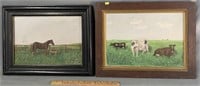 Lot of 2 Country Oil Paintings Cows & Horse
