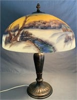 Reverse Painted Shade Table Top Lamp