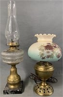 Lot of 2 Antique Oil Lamps (One Electrified)