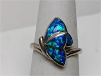 .925 Sterling Silver Blue Opal Butterfly Ring