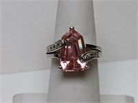 .925 Sterling Silver Pink Gemstone Ring