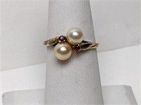 .925 Sterling Silver Pearl/Ruby Ring