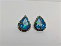 .925 Sterling Silver Blue Opal Earrings