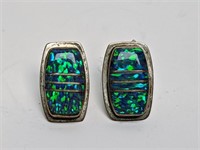 .925 Sterling Silver Blue Opal Earrings