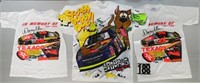 Box of NASCAR Tee shirts some signed & Flags