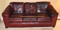 LEATHER SOFA - WELL BROKEN IN WITH CHAIR & OTTOMAN