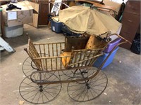 1890 RATTAN BABY CARRIAGE WITH PERASEL