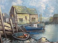 Oil on canvas- wharf scene