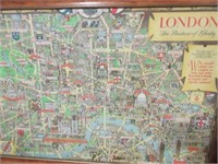 Large vintage framed map of London, England