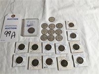 10 Silver Quarters, 10 War Nickels, Barber Quarte