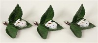 3 Herend Rabbits on Green Leaf Place Card Holders