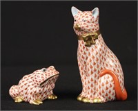 Herend Porcelain Cat and Frog with 24 KT Gold