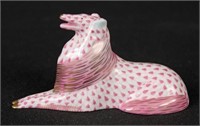 Herend "Collie Dog" Pink & White Porcelain Figure