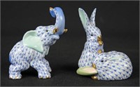 Herend Porcelain Elephant & Rabbits Figurines