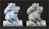 Two Herend Porcelain Koala Bears Blue & Black