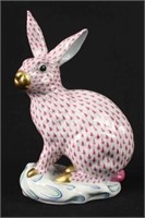 Herend "Large Bunny on Base" Raspberry Fishnet