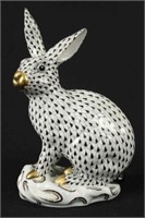 Herend Porcelain "Large Bunny on Base" Black Decor