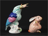 Herend Porcelain Kingfisher & Scratching Bunny
