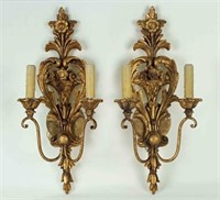 Pair of Italian Giltwood 2 Candle Wall Sconces
