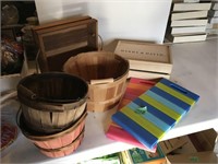 apple baskets, wood boxes, kneeling pads
