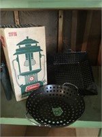 coleman lantern, grilling pans
