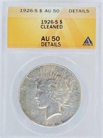 1926-S Peace Dollar AU 50 Cleaned