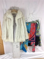 Faux Fox coat and assorted scarves